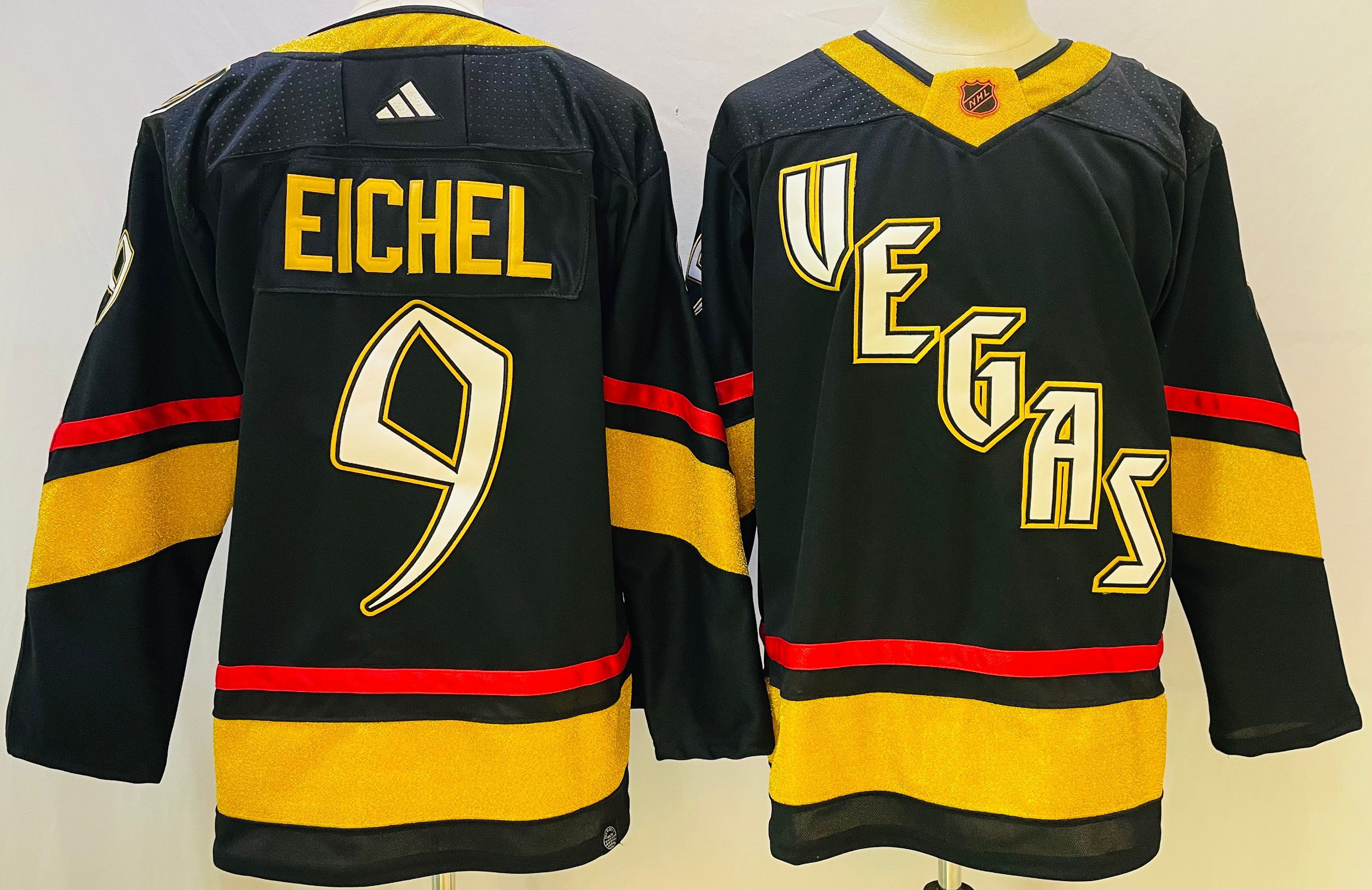 Men Vegas Golden Knights #9 Eichel Black Throwback 2022 Adidas NHL Jersey